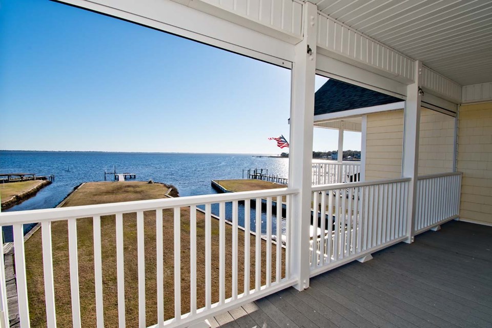 third floor deck private deck off master bedroom with bogue sound views all around